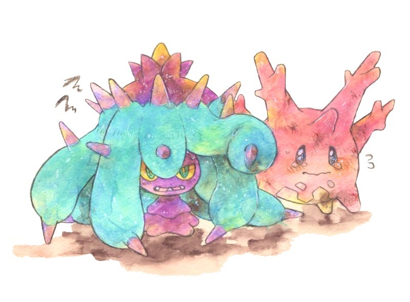 corsola and mareanie (pokemon) drawn by shuragi