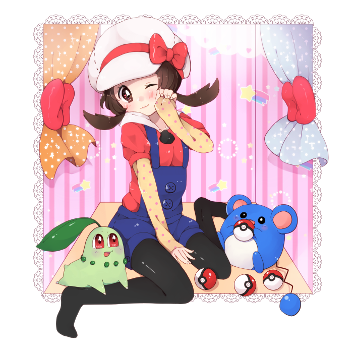 lyra and chikorita (pokemon and 1 more) drawn by morokoshi_(moroko_shi33)