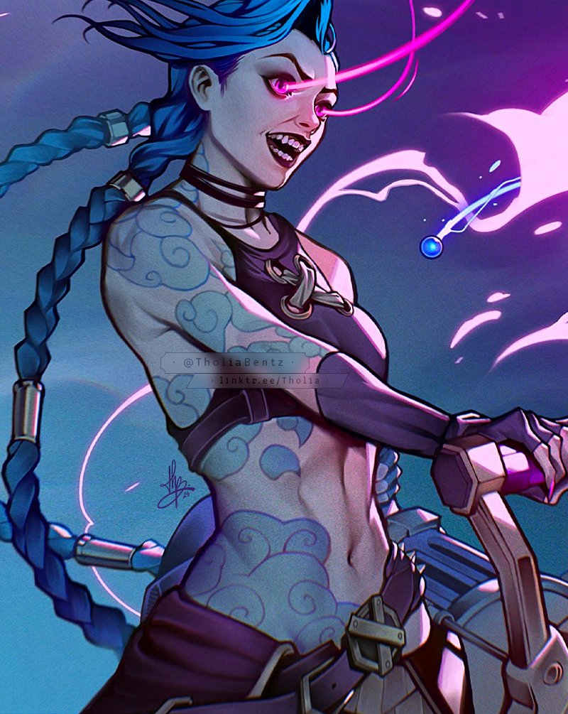 jinx and arcane jinx (league of legends and 1 more) drawn by tholia_bentz