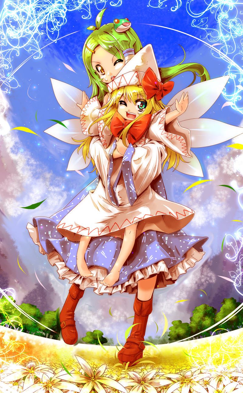 kochiya sanae and lily white (touhou) drawn by umigarasu_(kitsune1963)