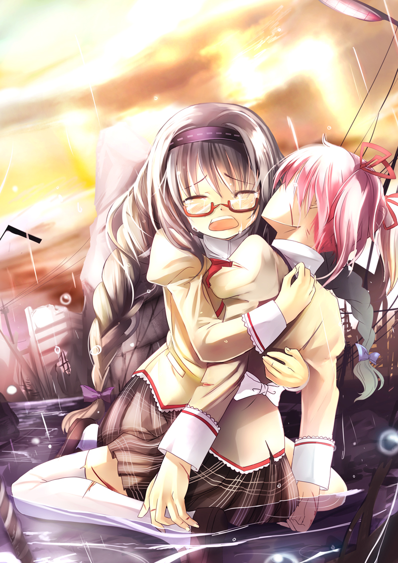 akemi homura and kaname madoka (mahou shoujo madoka magica) drawn by fuyouchu