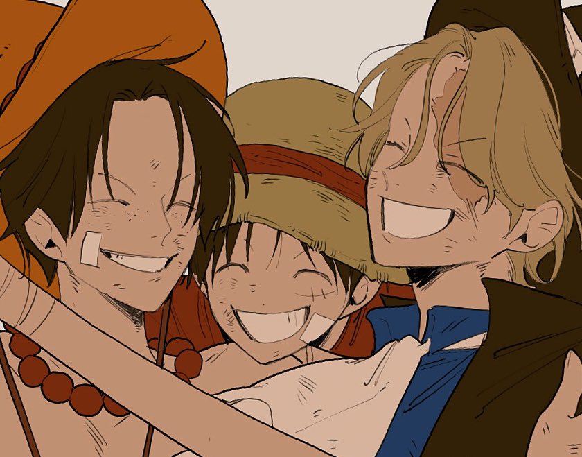 monkey d. luffy, portgas d. ace, and sabo (one piece) drawn by numata_(oioioioiai)