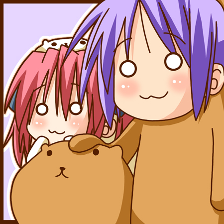 hiiragi tsukasa, kobayakawa yutaka, capybara-san, bear tsukasa, and bear yutaka (lucky star) drawn by minami_(colorful_palette)