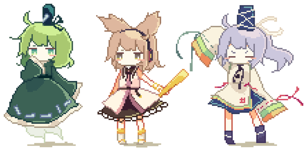 toyosatomimi no miko, mononobe no futo, and soga no tojiko (touhou) drawn by daizu_(melon-lemon)