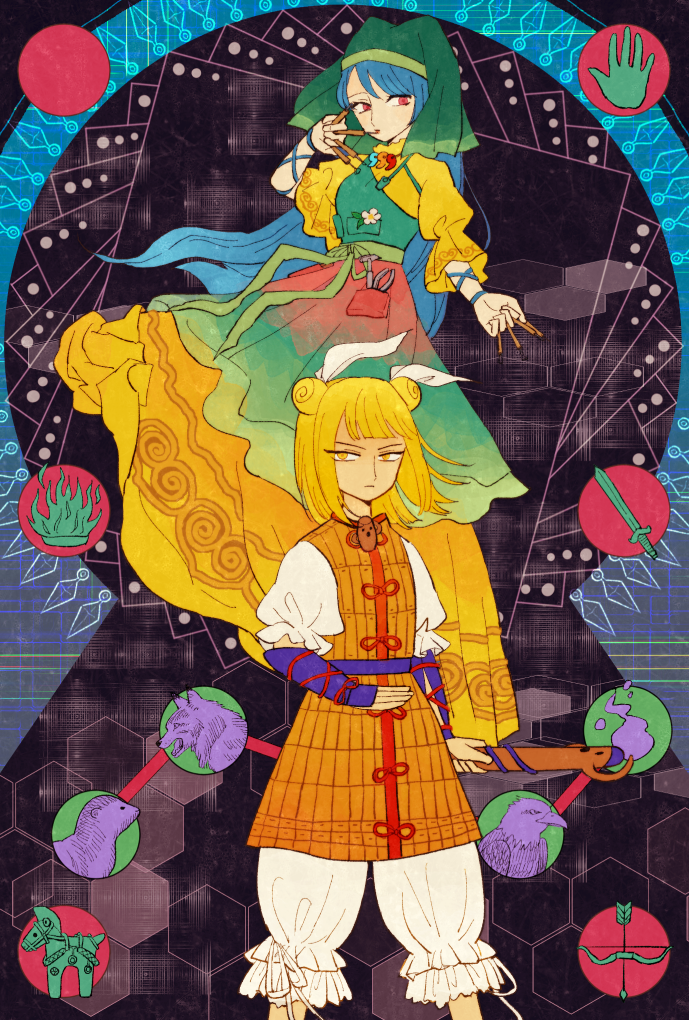 haniyasushin keiki and joutouguu mayumi (touhou) drawn by fu_(mushibun)
