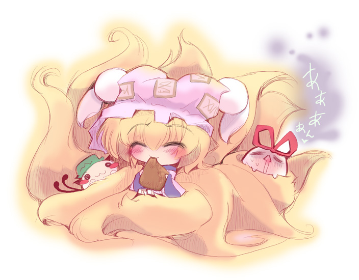 yakumo yukari, yakumo ran, and chen (touhou) drawn by usoneko