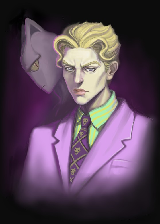 kira yoshikage and killer queen (jojo no kimyou na bouken and 1 more) drawn by kumajing