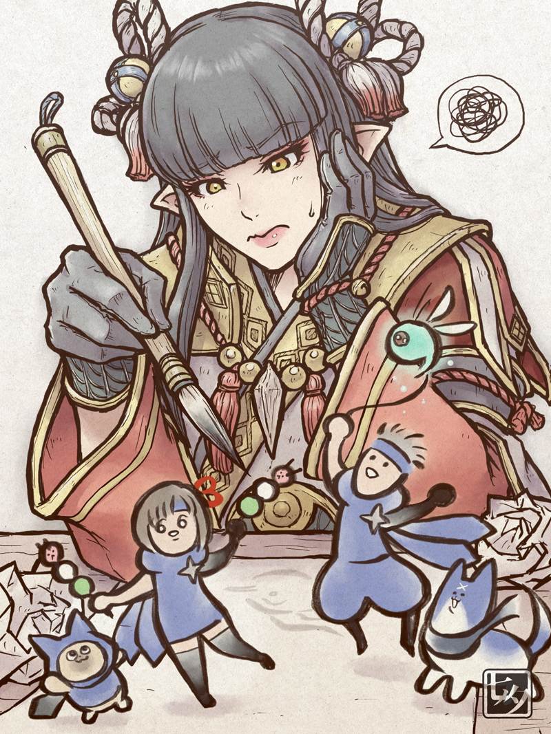 minoto, canyne, pup r., kit t., lance gunn, and 1 more (monster hunter and 1 more) drawn by tanabanata