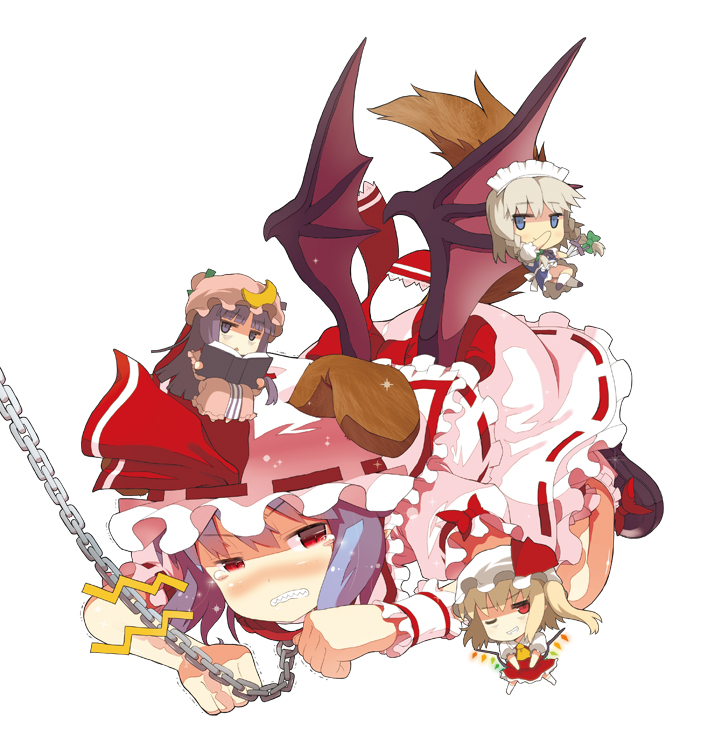 remilia scarlet, flandre scarlet, izayoi sakuya, and patchouli knowledge (touhou) drawn by ooide_chousuke