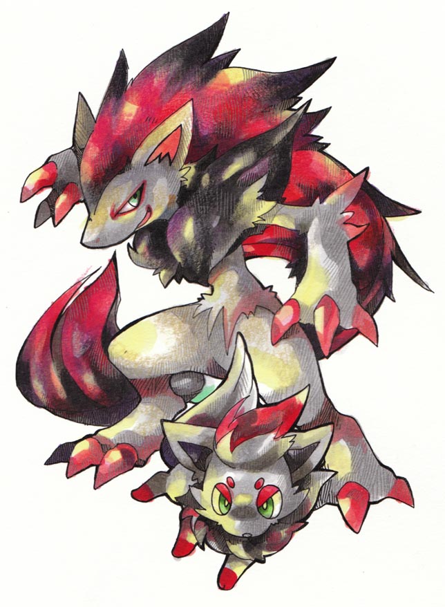 zorua and zoroark (pokemon) drawn by izumi_asuka