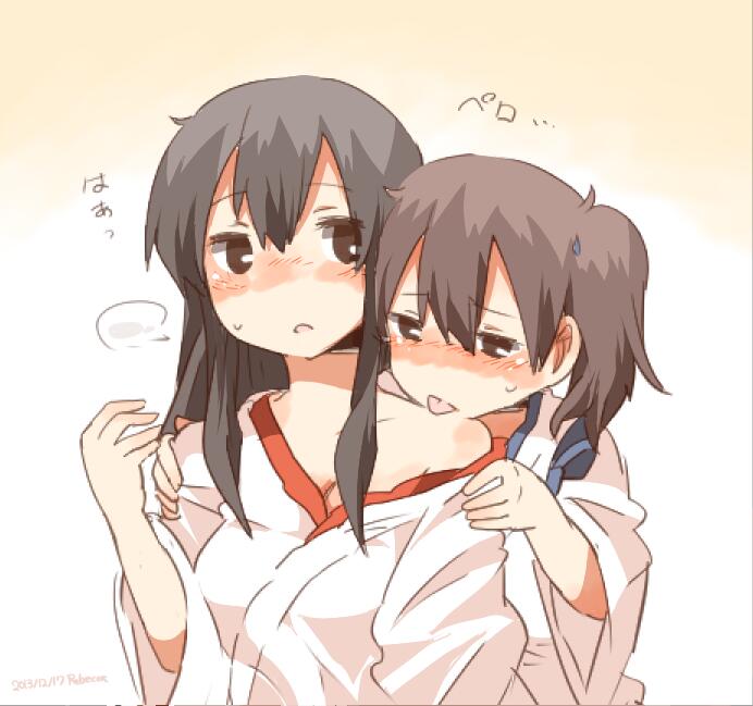 kaga and akagi (kantai collection) drawn by rebecca_(keinelove)
