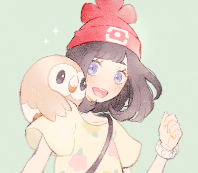 selene and rowlet (pokemon and 1 more) drawn by ryokuno_green
