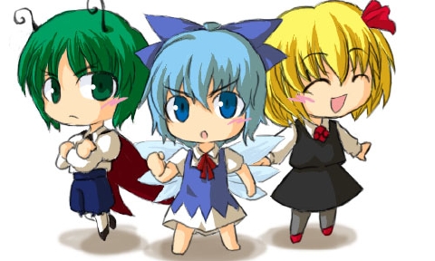 cirno, rumia, and wriggle nightbug (touhou) drawn by tajima_yuuki