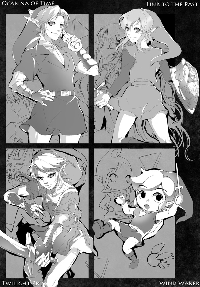 link, princess zelda, midna, toon link, and tetra (the legend of zelda and 4 more) drawn by muse_(rainforest)