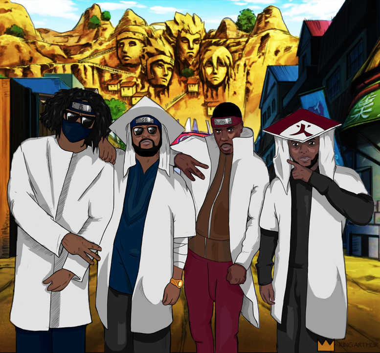 kendrick lamar, schoolboy q, jay rock, black hippy, and ab-soul (naruto and 1 more) drawn by king_arthur_(arthurab)