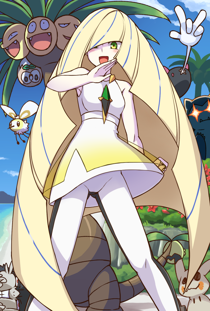 rowlet, lusamine, mimikyu, snorlax, cutiefly, and 3 more (pokemon and 1 more) drawn by tsunaso_(lack_of_sunlight)