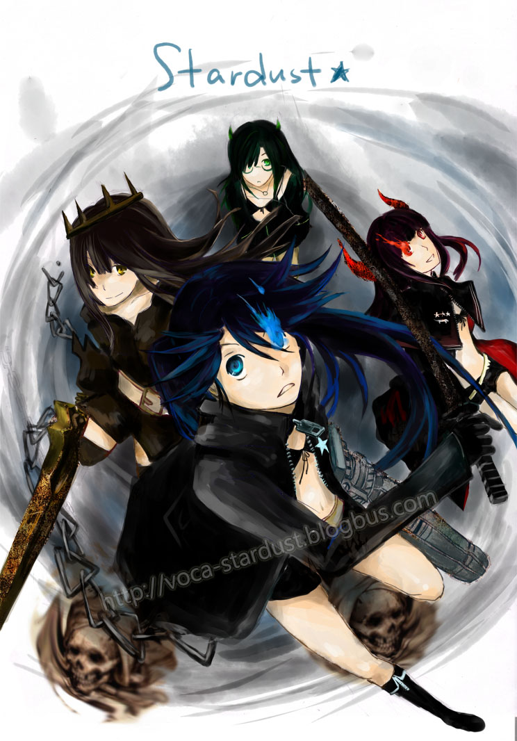 black rock shooter, black gold saw, black devil girl, and dragon slayer (black rock shooter) drawn by hatorihaze
