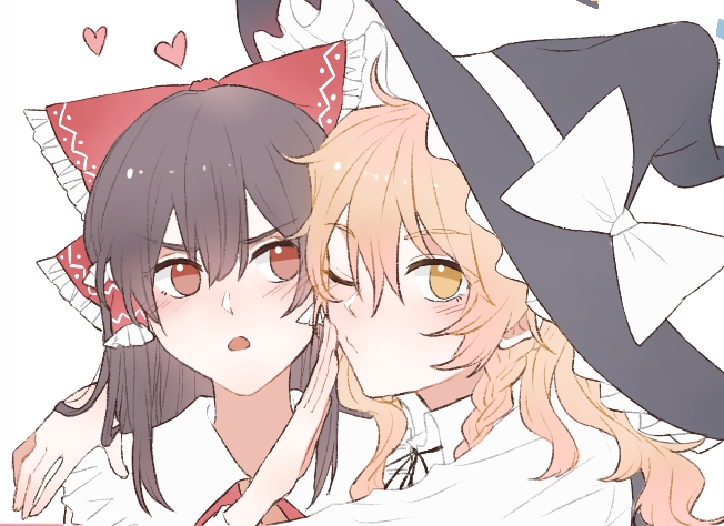 hakurei reimu and kirisame marisa (touhou) drawn by hitte5416