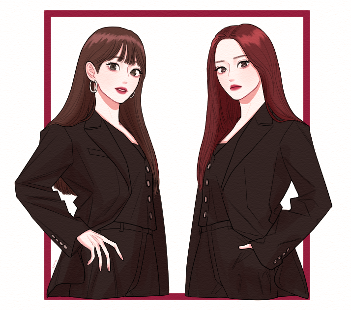 olivia hye and chuu (real life and 1 more) drawn by doo_twodot