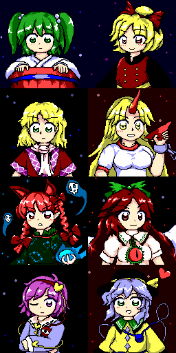 komeiji koishi, komeiji satori, kaenbyou rin, reiuji utsuho, mizuhashi parsee, and 3 more (touhou and 1 more) drawn by kunisakisaikou