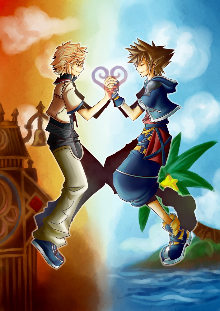 sora and roxas (kingdom hearts) drawn by soyko