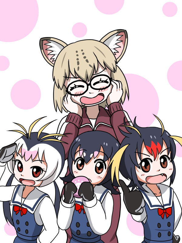 humboldt penguin, hoshino miyako, royal penguin, rockhopper penguin, and margay (kemono friends and 1 more) drawn by sasaki_(crazy_planet)
