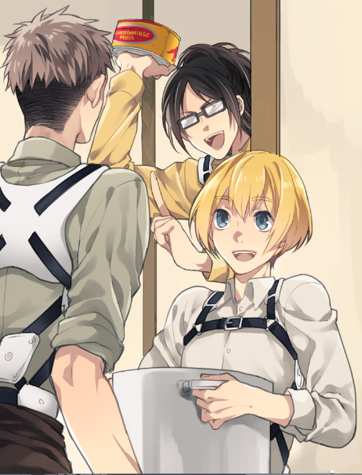armin arlert, hange zoe, and jean kirstein (shingeki no kyojin) drawn by ko-man