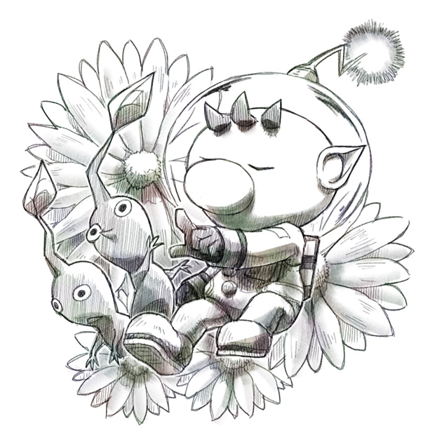 red pikmin, olimar, and blue pikmin (pikmin) drawn by naru_(wish_field)