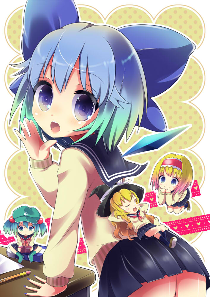 kirisame marisa, cirno, alice margatroid, and kawashiro nitori (touhou) drawn by uta_(kuroneko)
