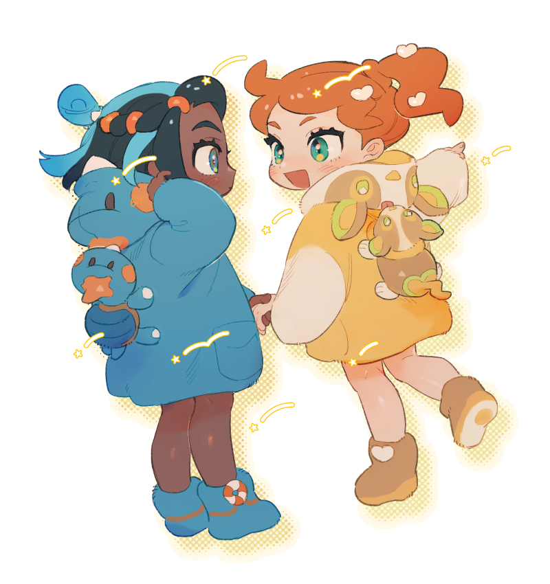 nessa, sonia, yamper, and chewtle (pokemon and 1 more) drawn by mutsuki_(gm_tumu)