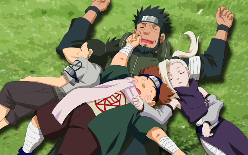 yamanaka ino, nara shikamaru, sarutobi asuma, and akimichi chouji (naruto) drawn by sen'ichi_(yukinodeku)