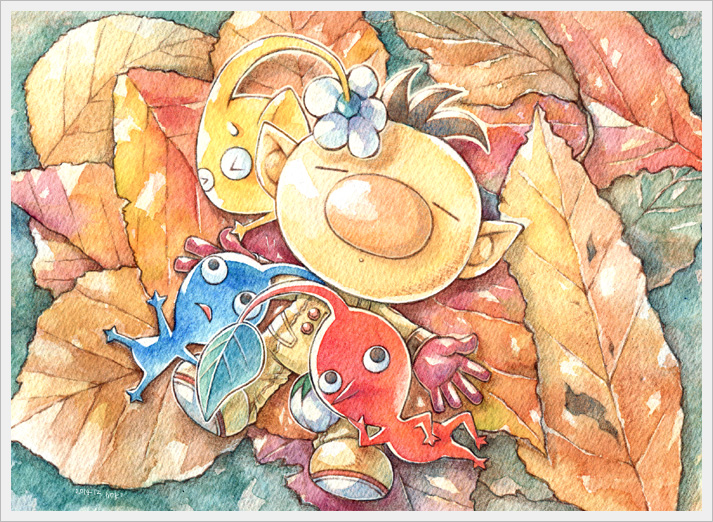 red pikmin, olimar, yellow pikmin, and blue pikmin (pikmin) drawn by noki_(hanken)