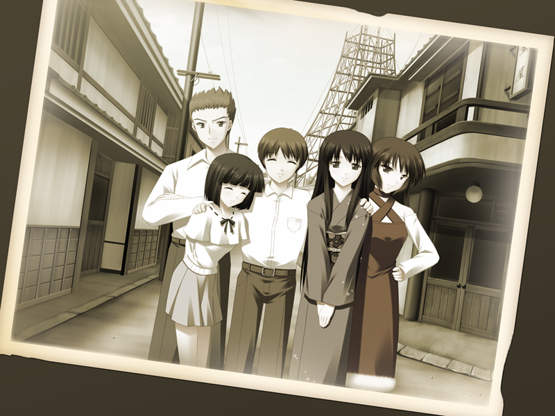 kisugi chihiro, karazaki shizue, kisaragi masayuki, okonogi fuuka, and watari suguru (akasen gairo ~shouwa 33 nen no hatsuyuki~) drawn by ryoumoto_ken