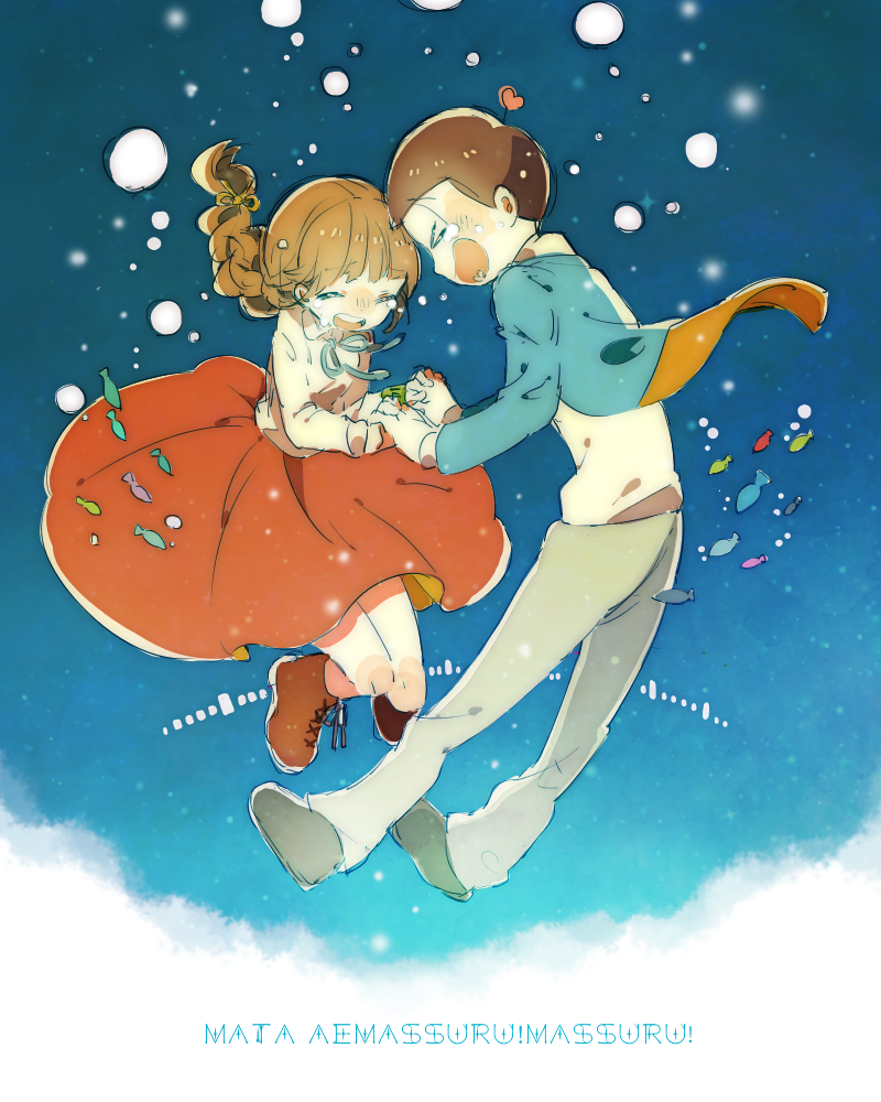 matsuno jyushimatsu and jyushimatsu's girlfriend (osomatsu and 2 more) drawn by hazime