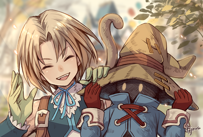 zidane tribal, black mage, and vivi ornitier (final fantasy and 1 more) drawn by fujimaru_(green_sparrow)