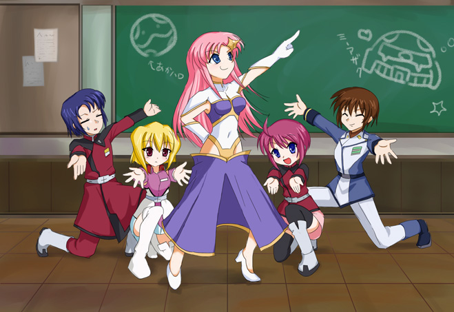 athrun zala, lunamaria hawke, meer campbell, kira yamato, and stellar loussier (gundam and 3 more)