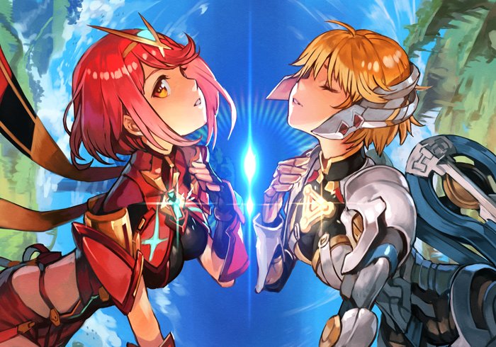 pyra, fiora, and mecha-fiora (xenoblade chronicles and 2 more) drawn by hungry_clicker