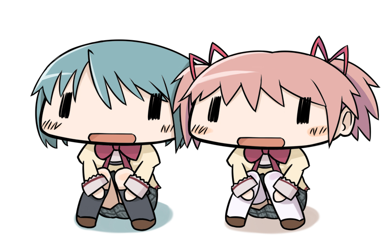 kaname madoka and miki sayaka (mahou shoujo madoka magica and 1 more) drawn by denden