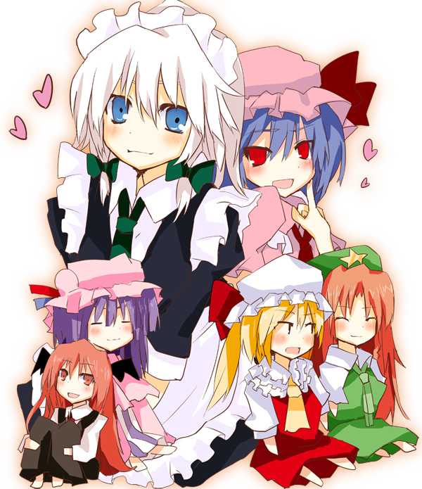 remilia scarlet, flandre scarlet, izayoi sakuya, patchouli knowledge, hong meiling, and 1 more (touhou) drawn by matsushita_yuu