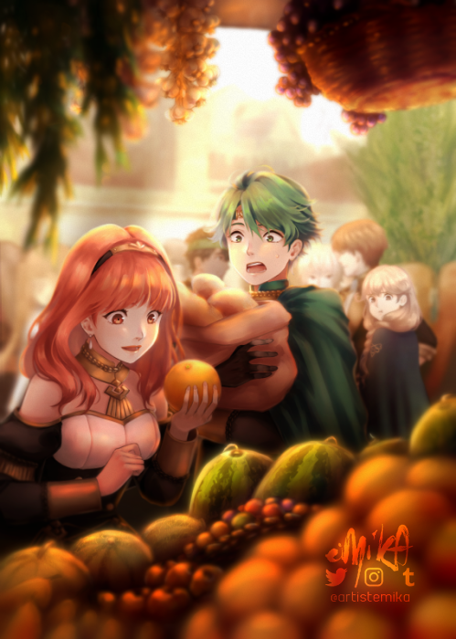 celica, alm, faye, tobin, gray, and 1 more (fire emblem and 1 more) drawn by aristemika