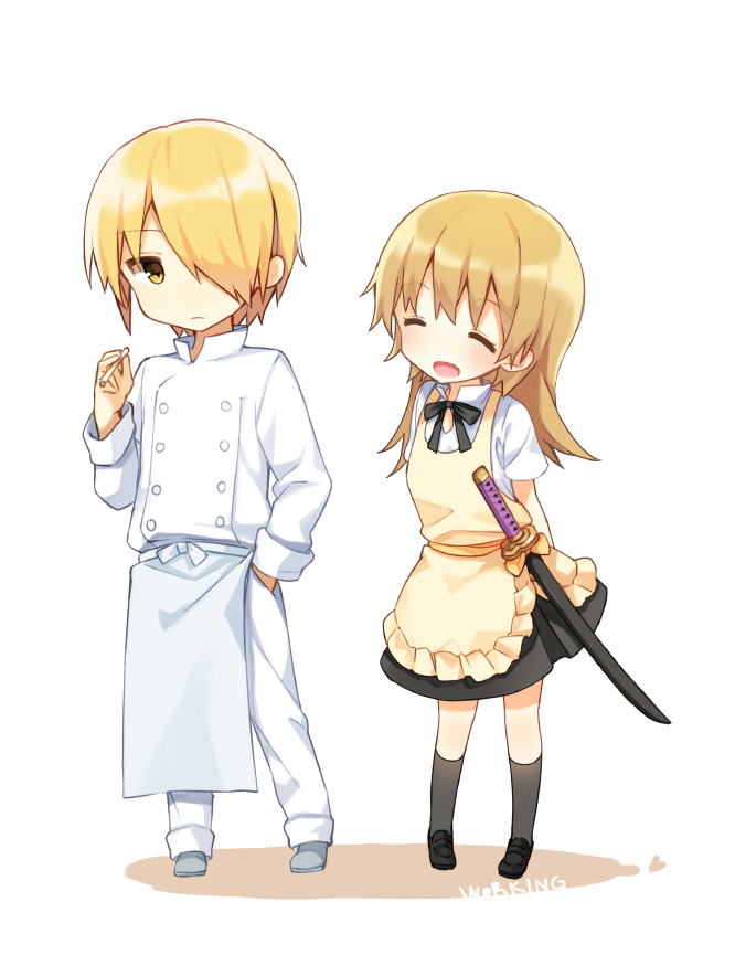 todoroki yachiyo and satou jun (working!!) drawn by shnva