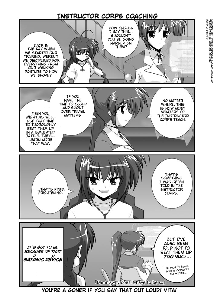 takamachi nanoha, raising heart, and vita (lyrical nanoha and 1 more) drawn by mikage_takashi