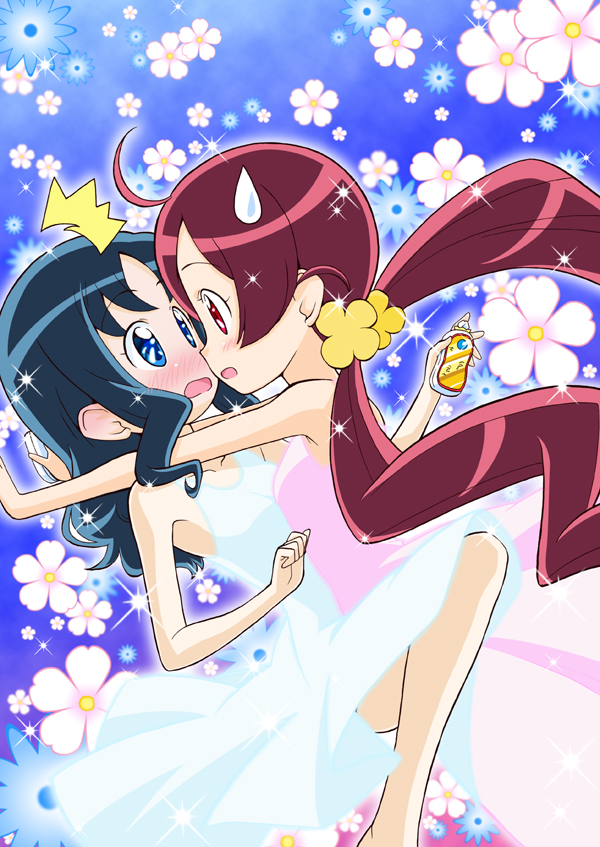 kurumi erika and hanasaki tsubomi (precure and 1 more) drawn by yuuma_(skirthike)