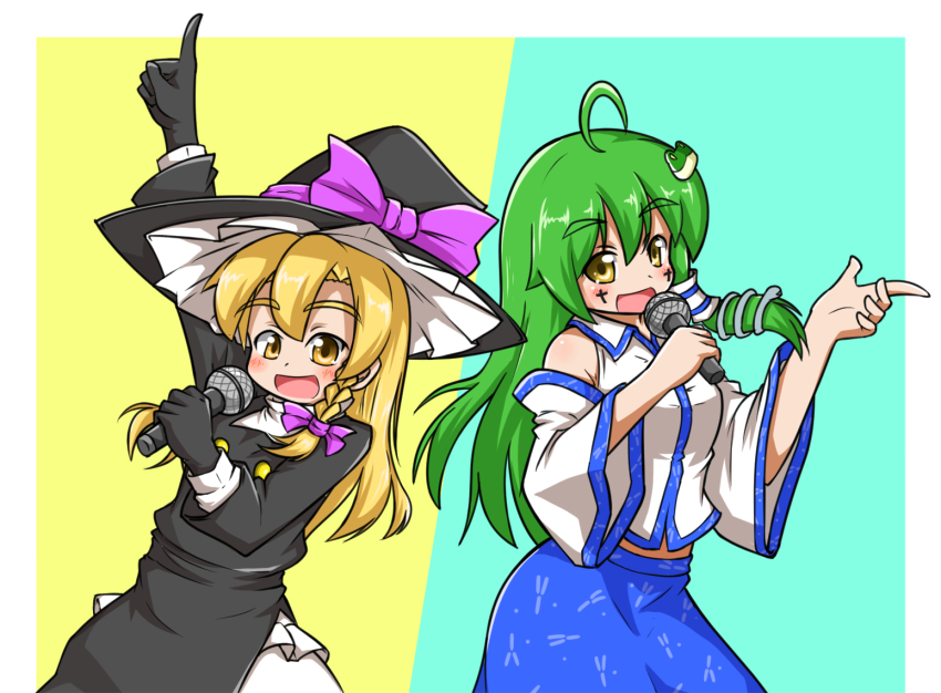 kirisame marisa, kochiya sanae, rei, and paseri (touhou and 1 more) drawn by knb_(nicoseiga53198051)