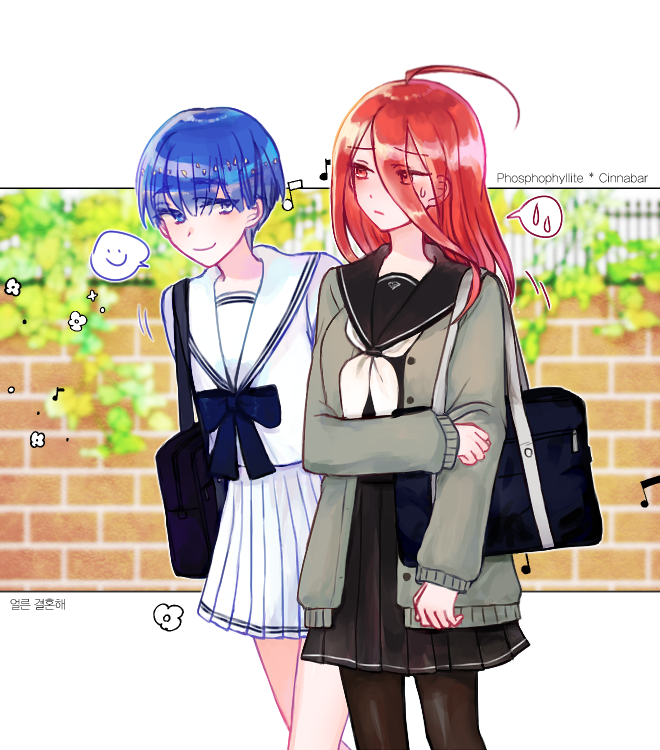 phosphophyllite and cinnabar (houseki no kuni) drawn by pin_(velika)