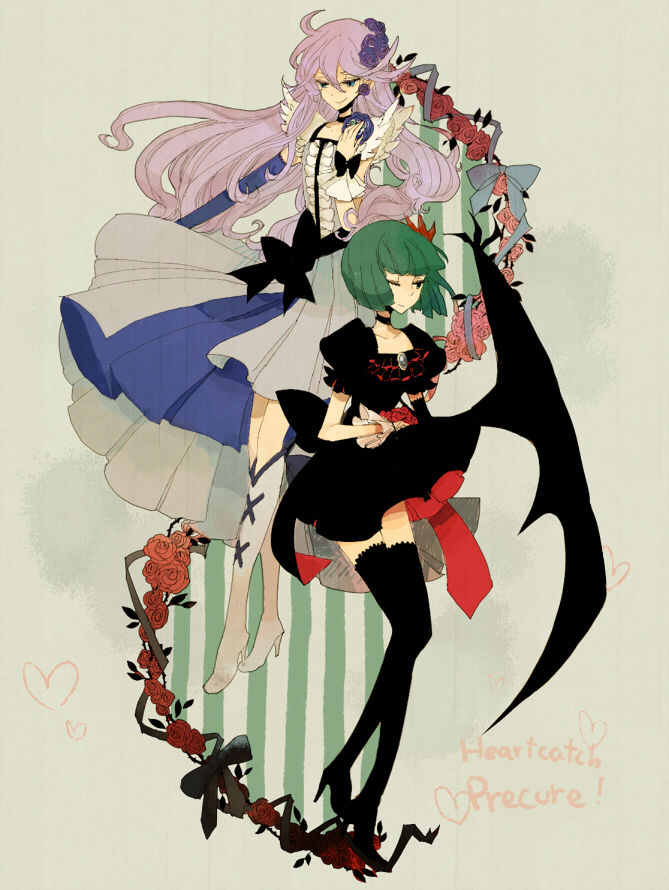 tsukikage yuri, cure moonlight, and dark precure (precure and 1 more) drawn by l_hakase