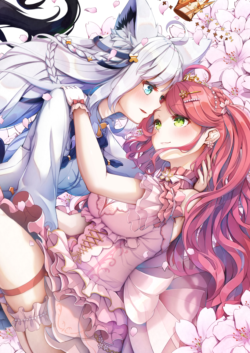 shirakami fubuki and sakura miko (hololive) drawn by imo_bouya