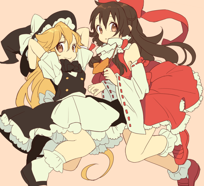 hakurei reimu and kirisame marisa (touhou) drawn by yotsuba_(guriko-gen)