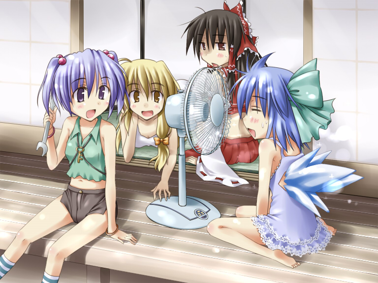 hakurei reimu, kirisame marisa, cirno, and kawashiro nitori (touhou) drawn by toshihiro