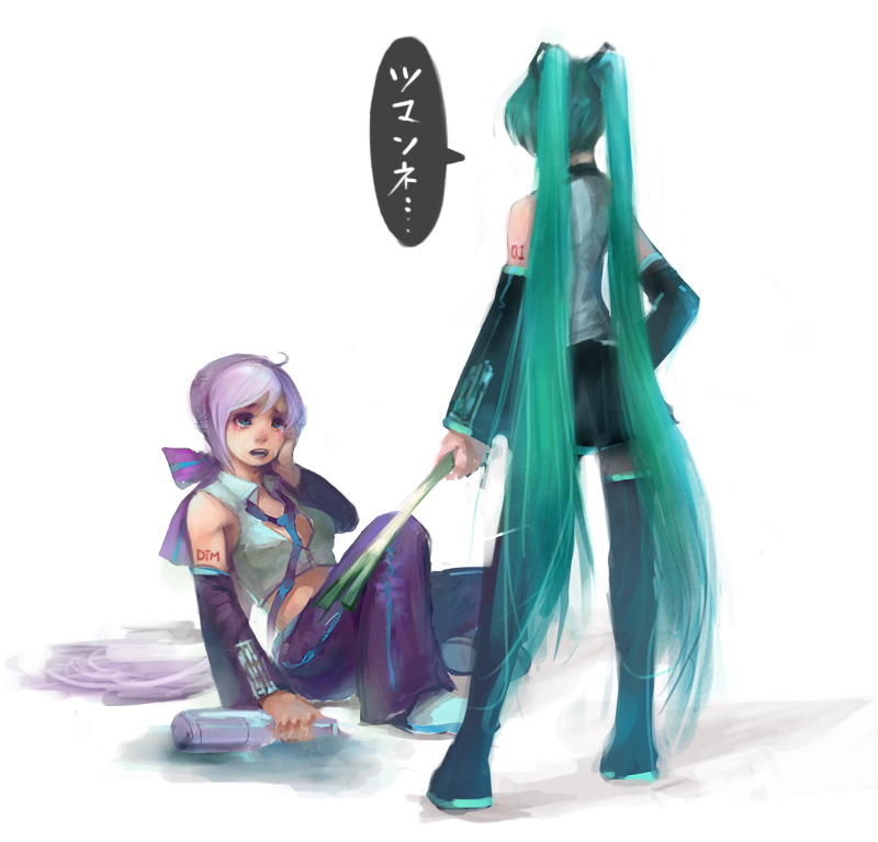 hatsune miku and yowane haku (vocaloid) drawn by youshun_(naturaljuice)